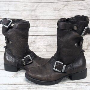 Mjus Dark Brown Vegan Buckle Biker Boots Women Size 39
